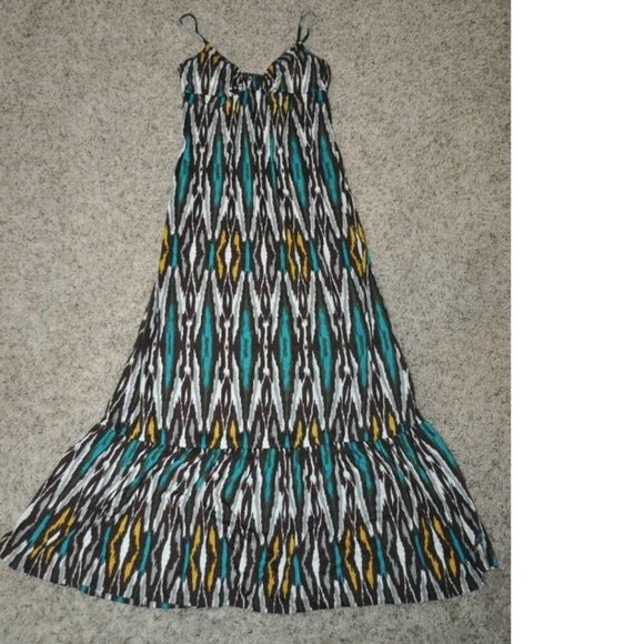 Womens Maxi Dress Weavers Brown Tribal Large Spaghetti Strap Bra Empire Waist - Picture 1 of 3